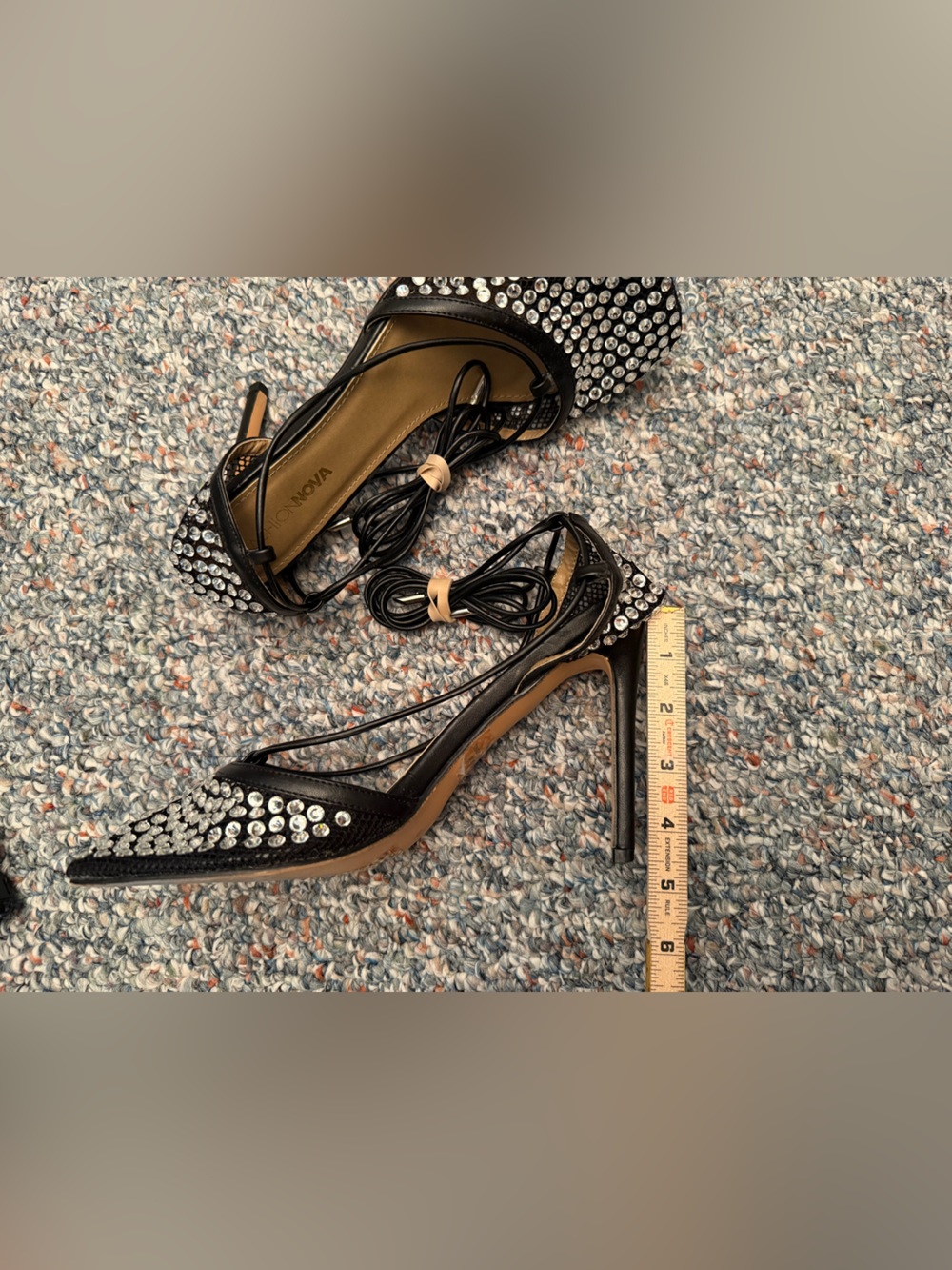 Women’s size 11 fashion nova 4.5” high heels square toe bedazzled strappy - Picture 4 of 11